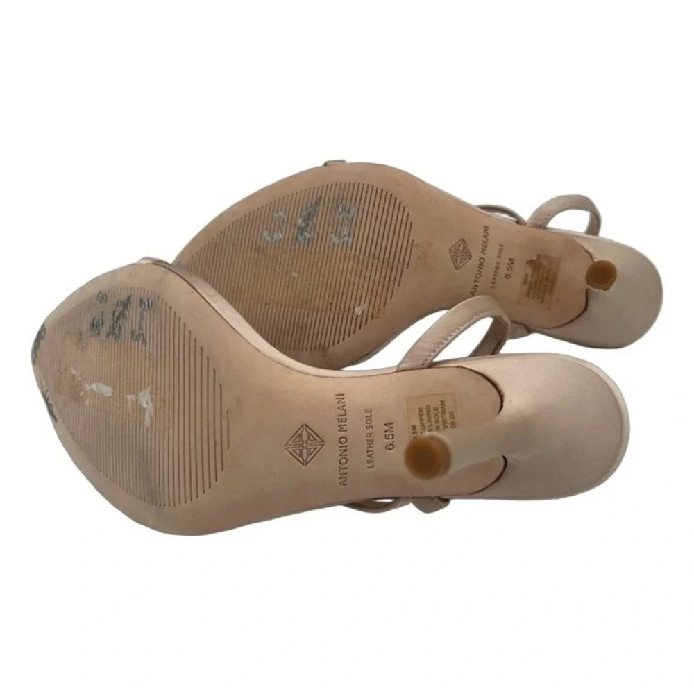 Antonio Melani Heels Sandals Women's Size 6.5 M Beige Satin Crystals Slingback